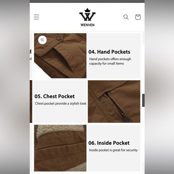 NWT Wenven Winter Cotton Thicken Sherpa Lined Hooded Work Jacket in Brown Size M - Picture 12 of 16